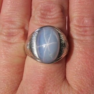 Huge 19.  50ct Natural Star Sapphire.  40ct Diamond Ring 14k White Gold Vintage