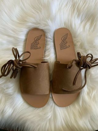 Womens Ancient Greek Sandals Leather Christina Flat Wrap Cappuccino Size 39