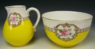 Royal Worcester Yellow Hand Painted Roses Gold Open Creamer & Sugar