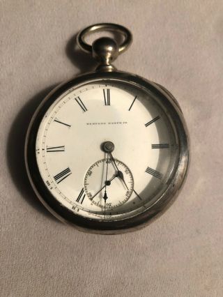 Antique Hampden Key - Wind Pocket Watch 18 Size 11 Jewels Coin Silver Case Runs