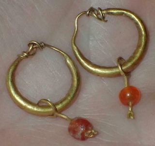 17mm Ancient Roman Gold Earings Pair,  1800,  Years Old,  S228