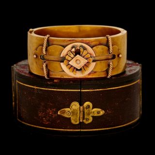 Antique Vintage Victorian 18k Bi Gold Aesthetic Movement Wedding Bangle Bracelet