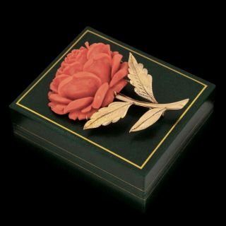 Antique Vintage Art Deco 18k Gold Chinese Carved Momo Coral Rose Huge Pin Brooch