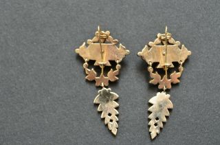 14k Gold Victorian Dangle Earrings w/ Onyx & Seed Pearls 4