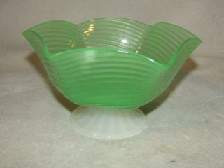 Steuben 7 " Jade & Alabaster Art Glass Bowl / Footed Vase Optic Rib