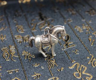 4.  5 CM Miao Silver Handwork Chinese Zodiac Animal Lucky Horse Amulet Pendant 3