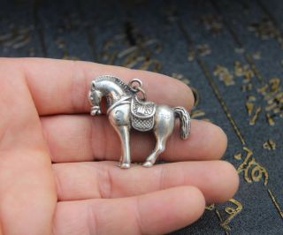 4.  5 CM Miao Silver Handwork Chinese Zodiac Animal Lucky Horse Amulet Pendant 5