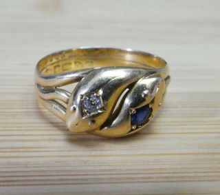 Snake Ring Antique 18 Carat Gold Sapphire And Diamond Chester 1904