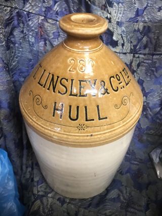 English Large Pottery Bottle T.  Linsley & Co Ltd Hull Stoneware Crock Jug Kitchen