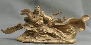 10.  4 China Ancient Bronze Guangong Guan Gong Yu Warrior God Sword Dragon Statue