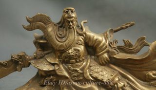 10.  4 China Ancient Bronze Guangong Guan Gong Yu Warrior God Sword Dragon Statue 2