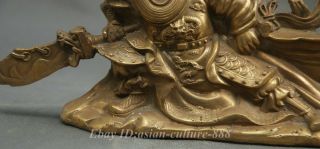 10.  4 China Ancient Bronze Guangong Guan Gong Yu Warrior God Sword Dragon Statue 3