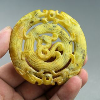 2.  8  China Old Jade Chinese Carved Ancient Dragon Phoenix Jade Pendant 2005