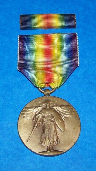 Full - Size Wrap Brooch Ww1 U.  S.  Victory Medal,  Postwar Ribbon Bar