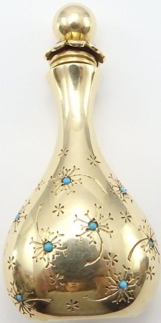 John Rubel&co York Vintage 14k Yellow Gold Turquoise And Ruby Perfume Bottle