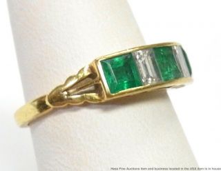 Ultra Fine Diamond Baguette Gem Quality Natural Emerald Ring 18k Gold Art Deco 10