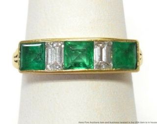 Ultra Fine Diamond Baguette Gem Quality Natural Emerald Ring 18k Gold Art Deco