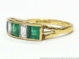 Ultra Fine Diamond Baguette Gem Quality Natural Emerald Ring 18k Gold Art Deco 2