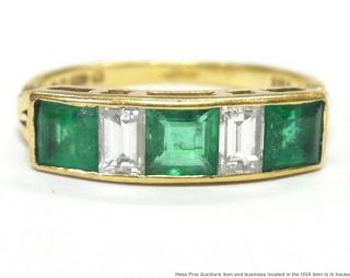 Ultra Fine Diamond Baguette Gem Quality Natural Emerald Ring 18k Gold Art Deco 3