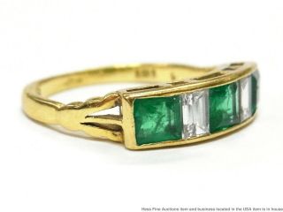 Ultra Fine Diamond Baguette Gem Quality Natural Emerald Ring 18k Gold Art Deco 4