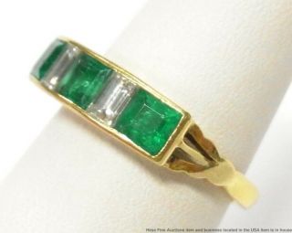 Ultra Fine Diamond Baguette Gem Quality Natural Emerald Ring 18k Gold Art Deco 8