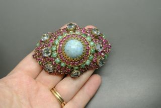 Vintage Schreiner book piece pink green glass rhinestones structure brooch 5