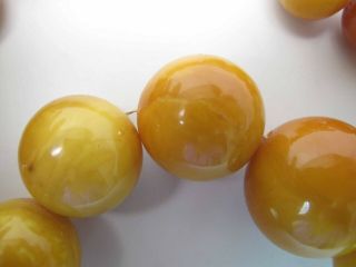 Antique Round Egg Yolk Baltic Amber Necklace w/ 30 - MM Center Bead 164.  6 Grams 10