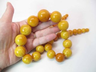 Antique Round Egg Yolk Baltic Amber Necklace w/ 30 - MM Center Bead 164.  6 Grams 2