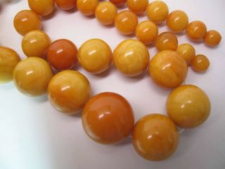 Antique Round Egg Yolk Baltic Amber Necklace w/ 30 - MM Center Bead 164.  6 Grams 5