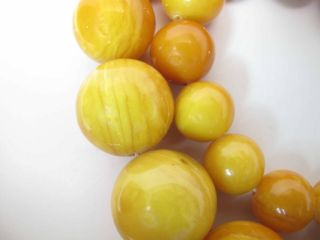 Antique Round Egg Yolk Baltic Amber Necklace w/ 30 - MM Center Bead 164.  6 Grams 8