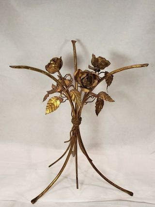 Vtg Italian Gold Gilt Floral Leaf Tole Decorative Table (no Glass) Hans Kogl?