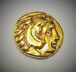 Ancient Greek Gold Coin AV Hemi Hekte Stater Palladion Athena Herakles 330 BC 7