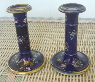 Cobalt And Gold Decorated Masons Patent 5 - 1/4 " Ironstone Candlesticks