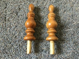 2 Vintage Wood Bed Post Finials Furniture Parts 7 1/2 Tall 2 Wide At Widest Part