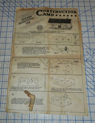 Vintage 1950s Marx Construction Camp Playset Instructions Sheet G