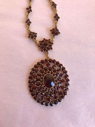 Antique Victorian Gilt Gold Over Silver Marked 830 S Bohemian Garnet Necklace