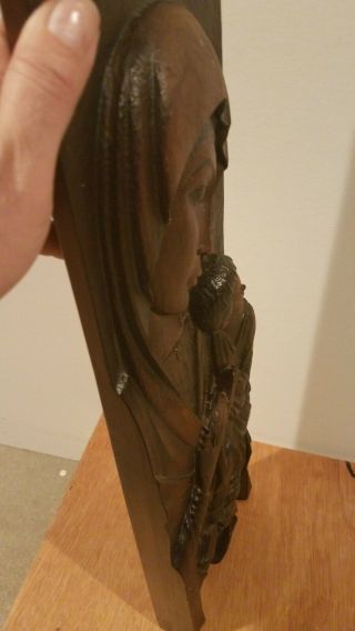 Vintage Hand Carved Madonna and Child Wooden Wall Panel.  21.  5 
