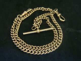 Antique Solid 9ct Gold Albert Double Fob Watch Chain 25.  5 Grams 15 1/2 Ins