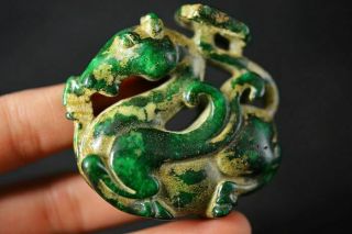 Delicate Chinese Old Green Jade Carved Horse/ruyi Lucky Pendant 马上如意 J20