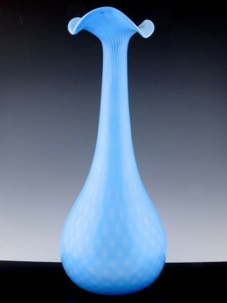 Large Mid Century Blown Sky Blue & White Cased Glass Flower Vase