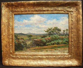 19th Century French Impressionist Summer Landscape Antique Oil Painting Signed