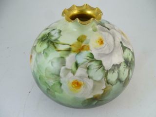 Antique Belleek Willets Porcelain Bulb Table Vase White Rose Hand Painted 6 " Tal