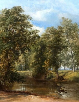 Children in a River Landscape Antique Oil Painting by James Poole (1804 - 1886) 2