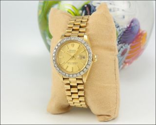 Ladies Rolex President 6917 18k Gold Watch / Diamond Bezel - -