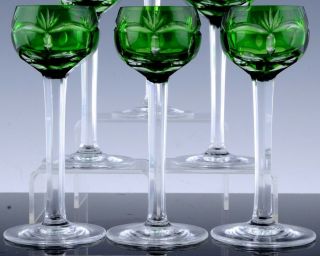 V.  SET 6 GREEN CUT CLEAR BOHEMIAN GLASS LIQUEUR VODKA SHOT STEMWARE GLASSES 3