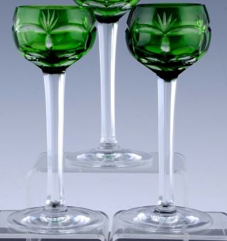 V.  SET 6 GREEN CUT CLEAR BOHEMIAN GLASS LIQUEUR VODKA SHOT STEMWARE GLASSES 4