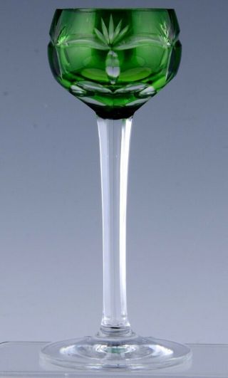 V.  SET 6 GREEN CUT CLEAR BOHEMIAN GLASS LIQUEUR VODKA SHOT STEMWARE GLASSES 5