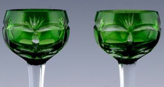 V.  SET 6 GREEN CUT CLEAR BOHEMIAN GLASS LIQUEUR VODKA SHOT STEMWARE GLASSES 6