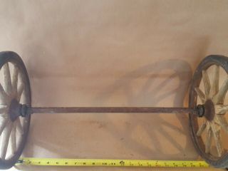 Antique Vintage Wooden Spoke Wheels With Rubber tire 12in With Axel 22 In Long 2