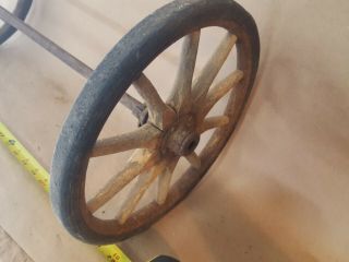 Antique Vintage Wooden Spoke Wheels With Rubber tire 12in With Axel 22 In Long 3
